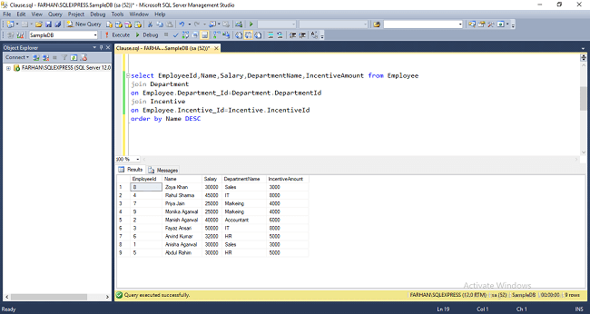 Different Types Of Clause In SQL Server