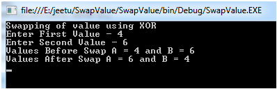 Swapping of variables without Third Variable using XOR Logic