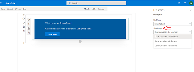 Display UserName and GroupName of a SharePoint Site in a webpart by
