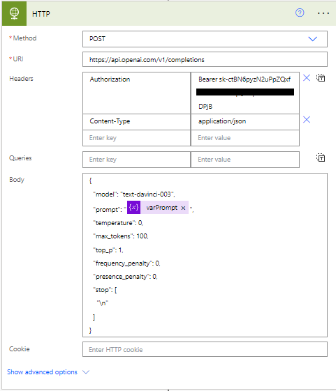 Implementation of ChatGPT in Power Automate