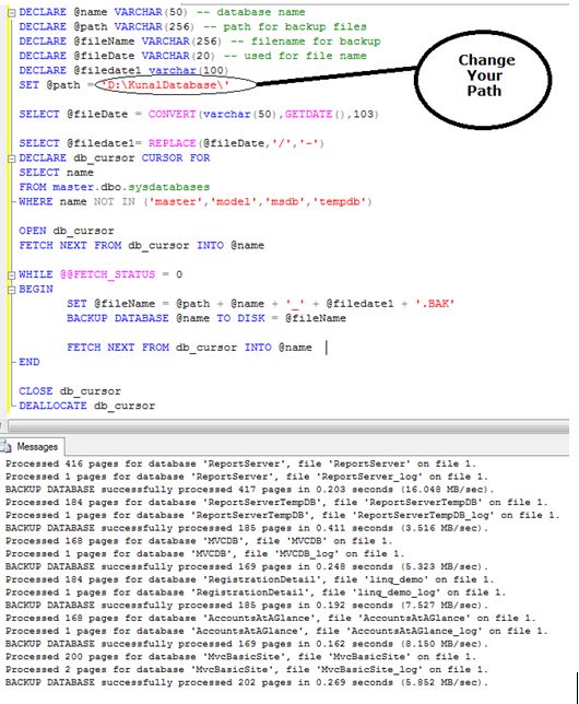 Generate All Database Backup From Sql Server Using Query