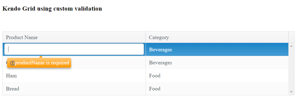 Custom Validation In Kendo Grid Custom Validation In Kendo Grid