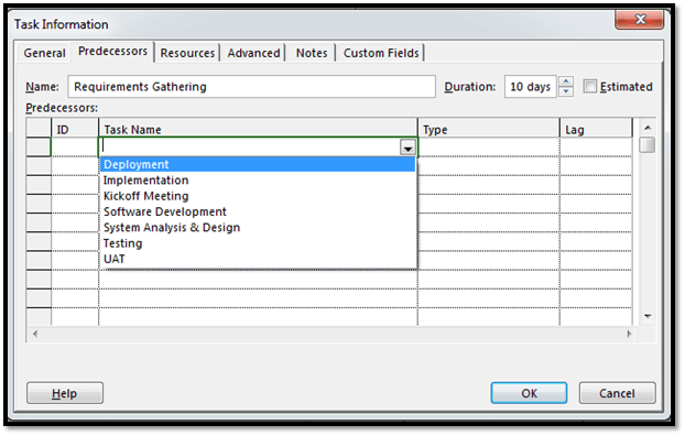 Creating Task Dependencies In Microsoft Project 2013