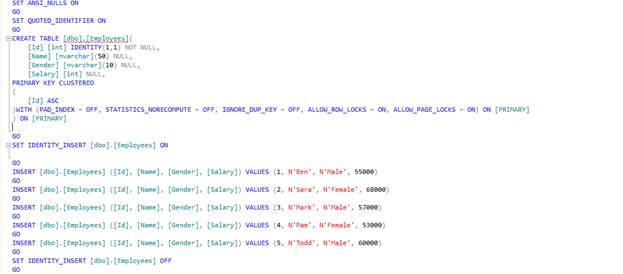 Generate Insert Scripts for a Table in SQL Server
