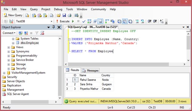 Insert values to identity column in SQL Server