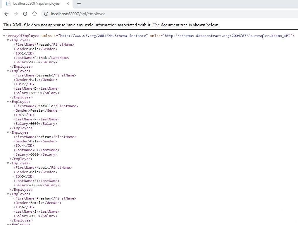 Azure App service API error while accessing Azure SQL data through ent