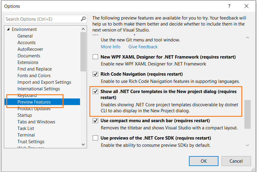 Enabling Preview Features In Visual Studio 2019