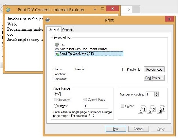 Print A DIV Content Using JavaScript