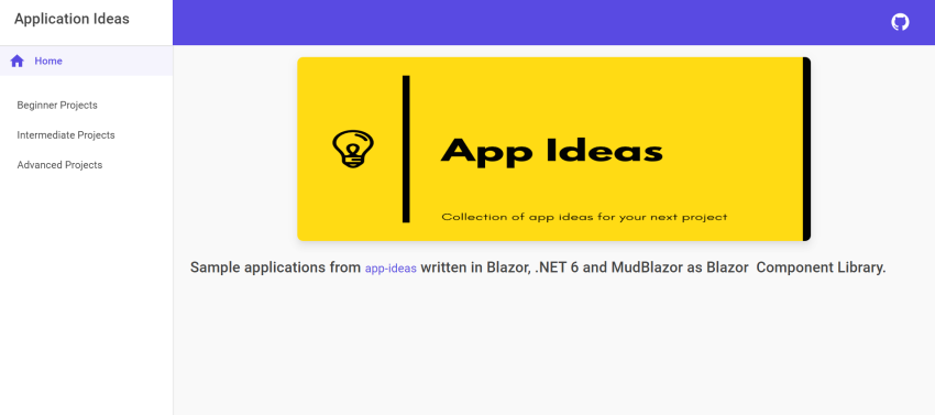 Application's Home page