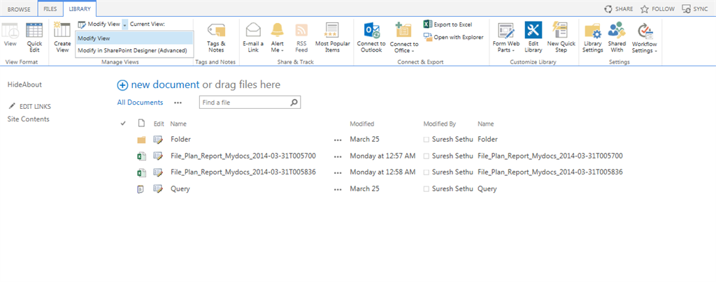Modify Document library - Views in SharePoint 2013