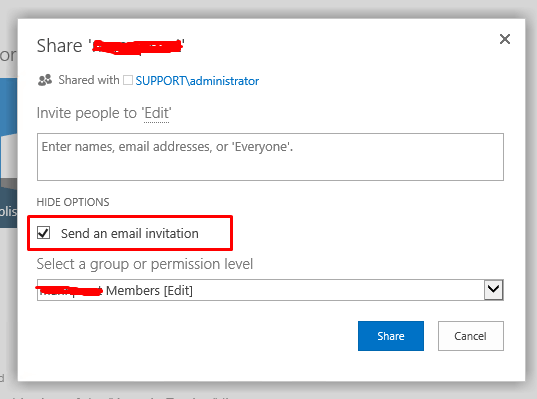 sharepoint disable send an email invitation