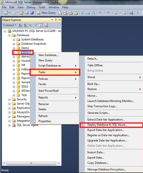 Deploy Database From Local To Azure Using Deploy Database To SQL Azure ...