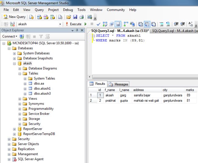 Difference between In and Between Operator in SQL
