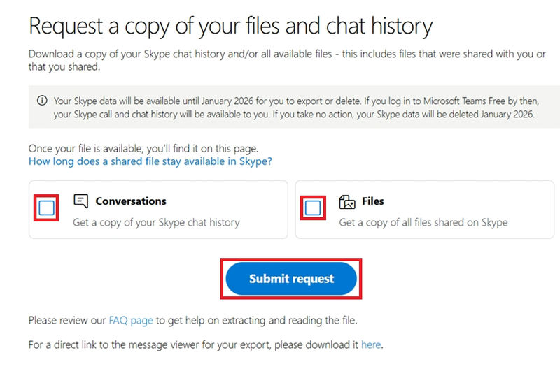 Request a copy of files and chat history