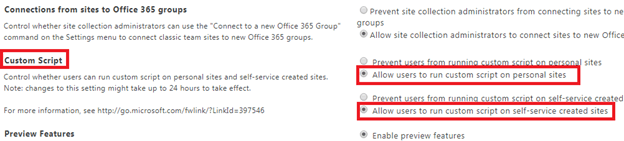 SharePoint Online Allow Custom Scripts