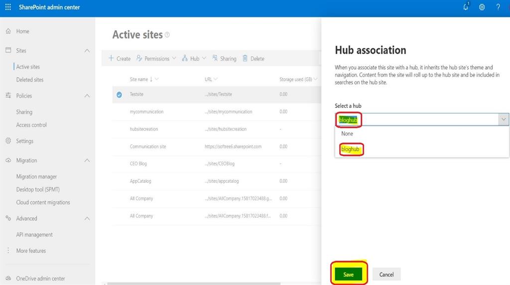 Sharepoint HubSite Configuration