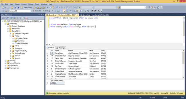 How To Find The Highest Salary In SQL Server