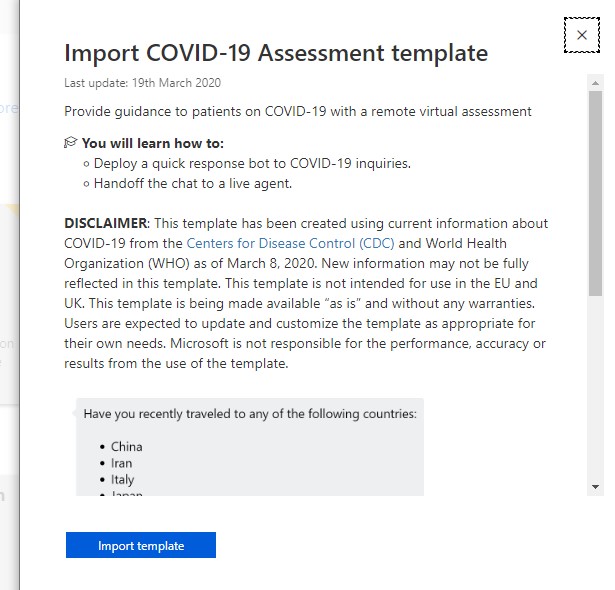COVID-19 Assessment BoT Development And Deployment