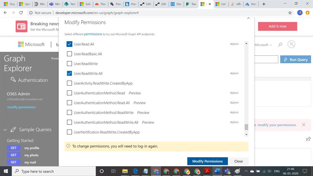 MS Graph Sample Query Error Handling