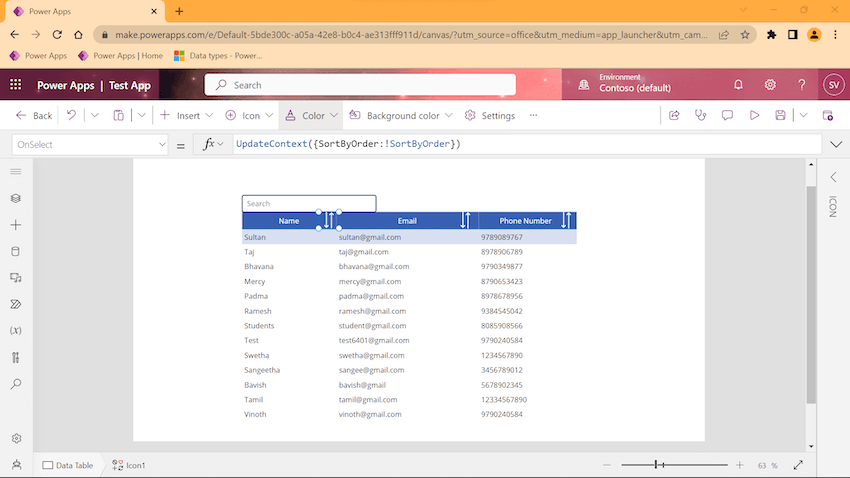 Power Apps - SortByColumns & Search using Data Table
