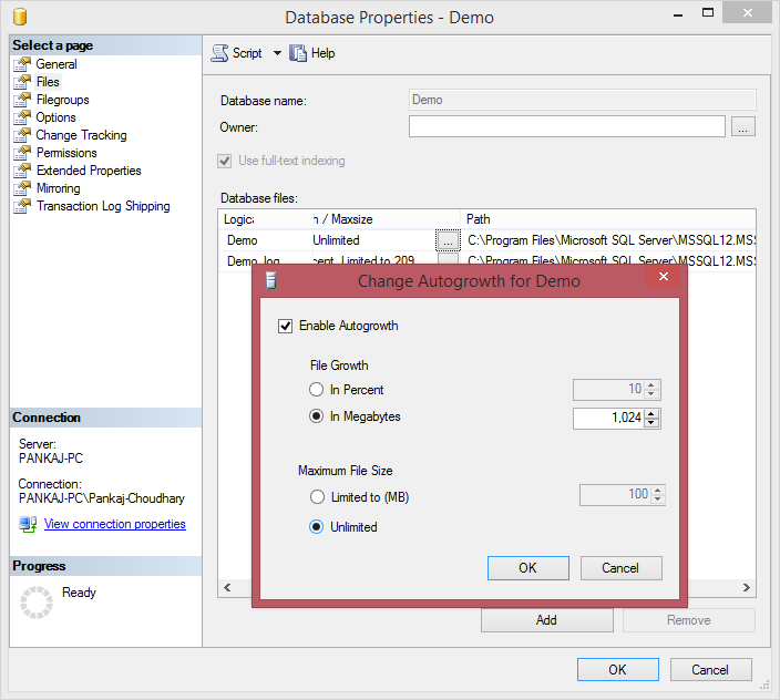 Enable Autogrowth Database Property