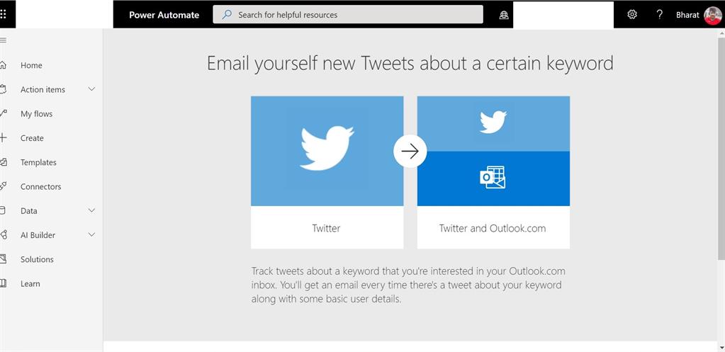 Simple Flow For A Twitter Tweet Notification To Outlook