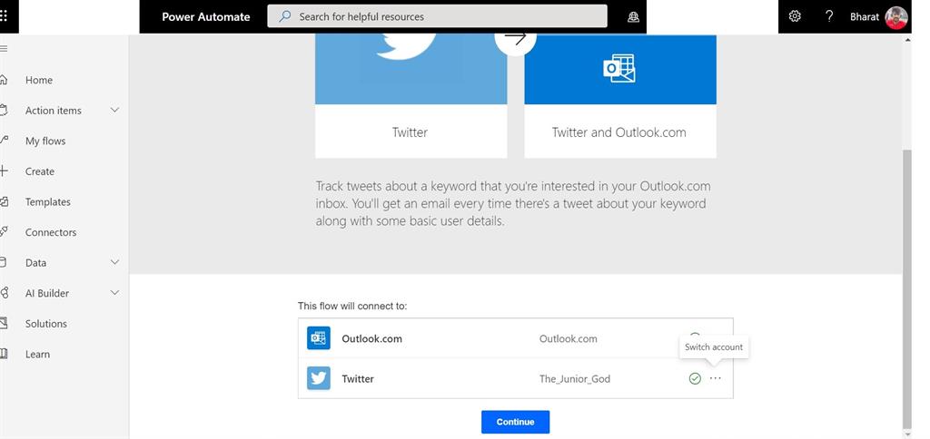 Simple Flow For A Twitter Tweet Notification To Outlook