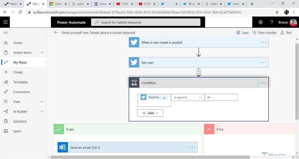 Simple Flow For A Twitter Tweet Notification To Outlook