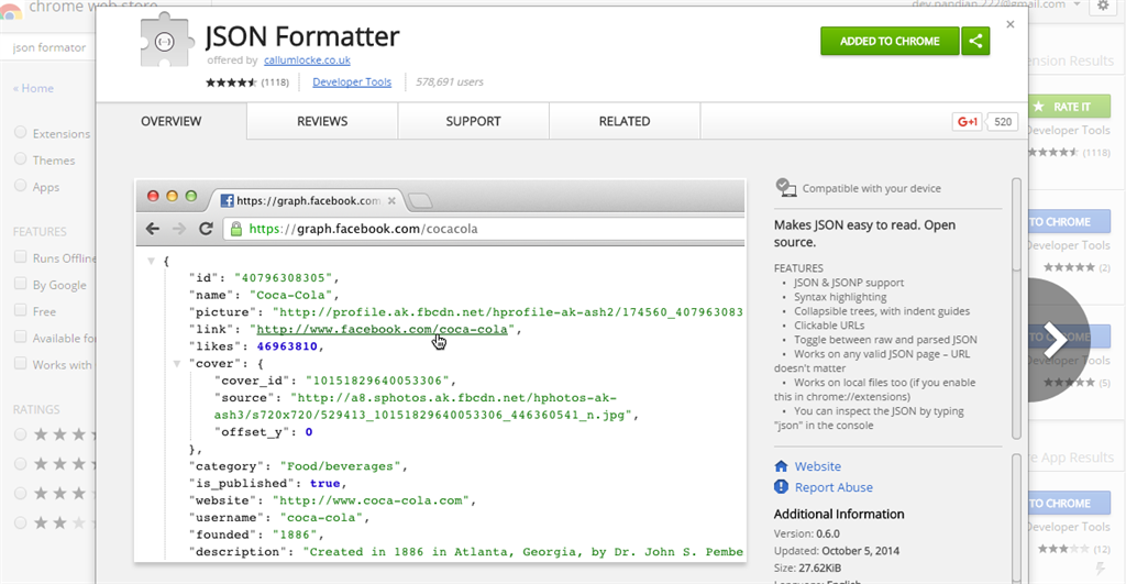chrome extension json formatter