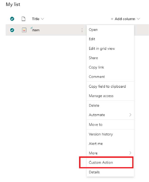 Add, Update, And Remove User Custom Action For List And Library Items U