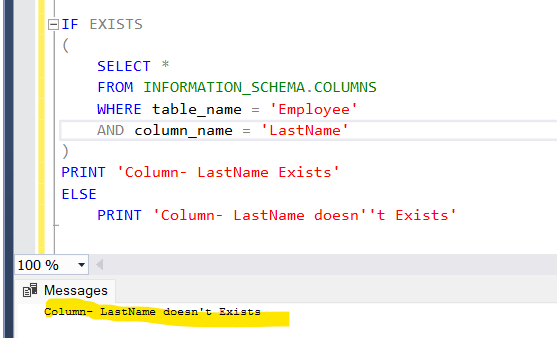 A Column Exists In Sql Server Table