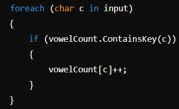 Counting Occurrences of Vowels in a String Using Dictionary in C#
