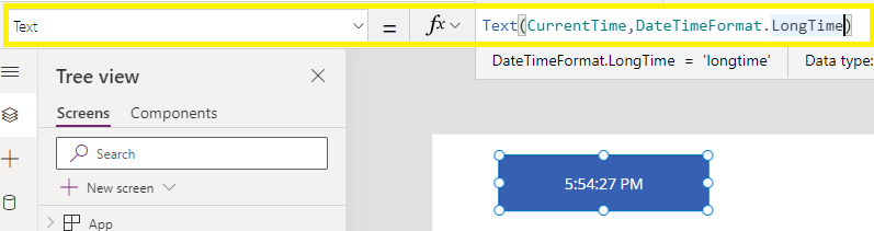 Creation of clock in Power Apps