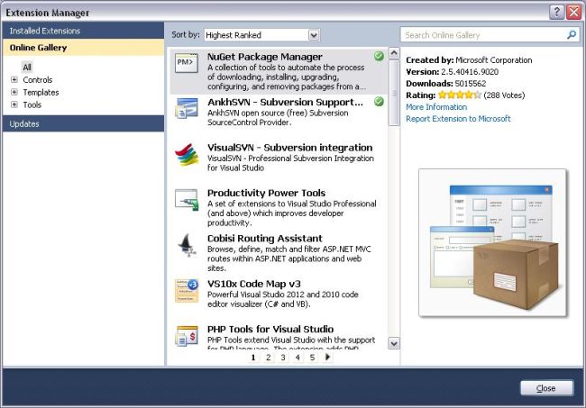 Extension Manager and Manage NuGet Package in Visual Studio