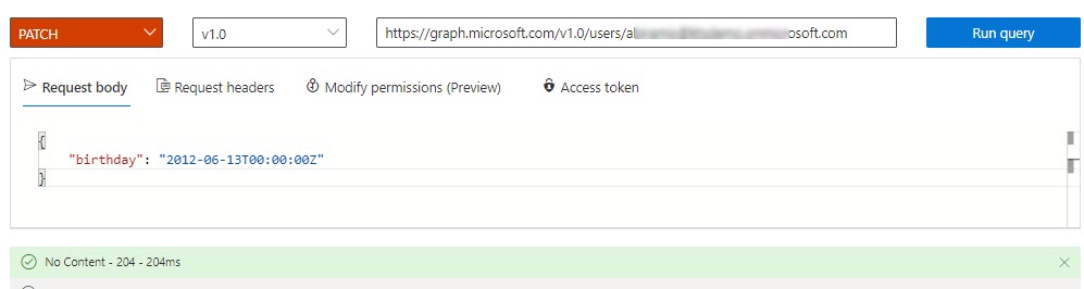 Update Birthday information for the user