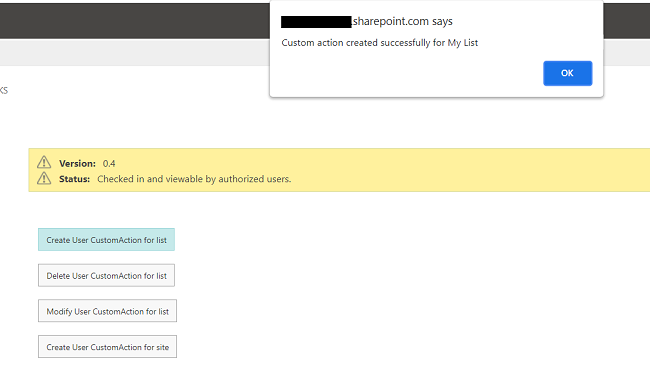 Add, Modify and Delete User custom action for list or library item