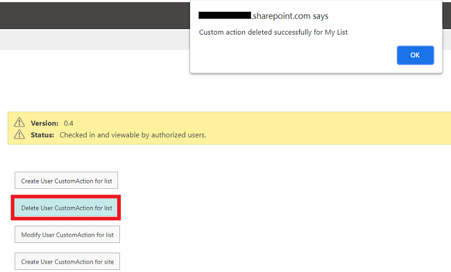 Add, Modify and Delete User custom action for list or library item
