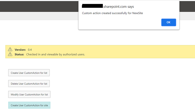 Add, Modify and Delete User custom action for list or library item