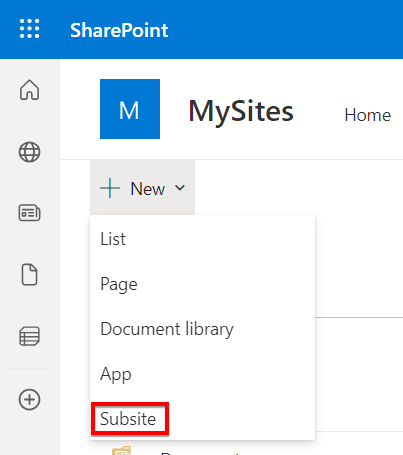 Create a Subsite in SharePoint 