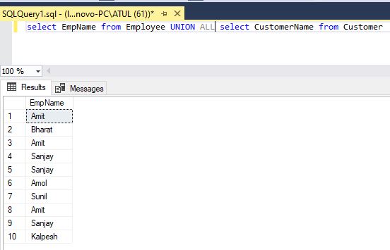 Difference Between Union And Union All In SQL Server