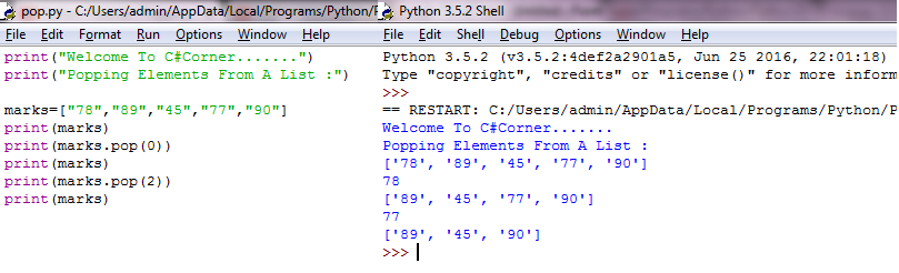 Popping The Element In Python