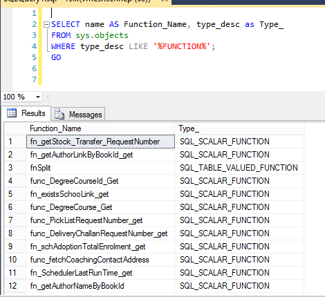 Get List of all User Defined Functions