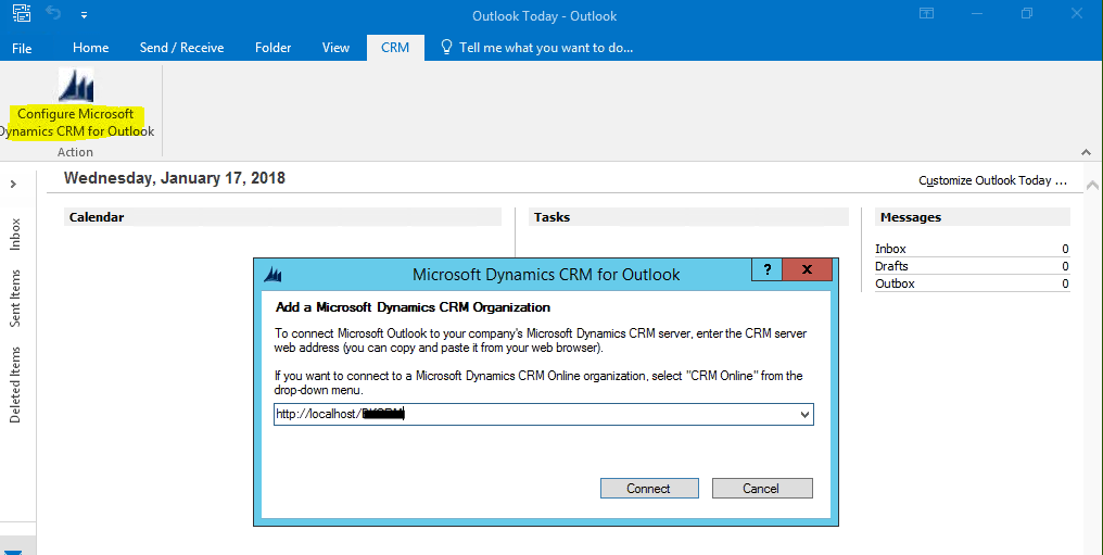 Setup - CRM Outlook Client - Using The CRM Outlook Client