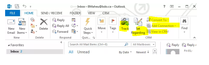 Setup - CRM Outlook Client - Using The CRM Outlook Client