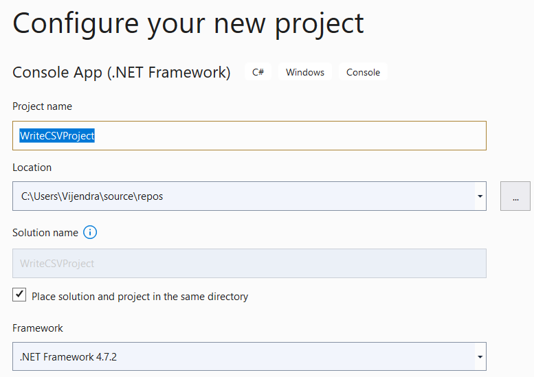 create csv file using csvhelper in c#