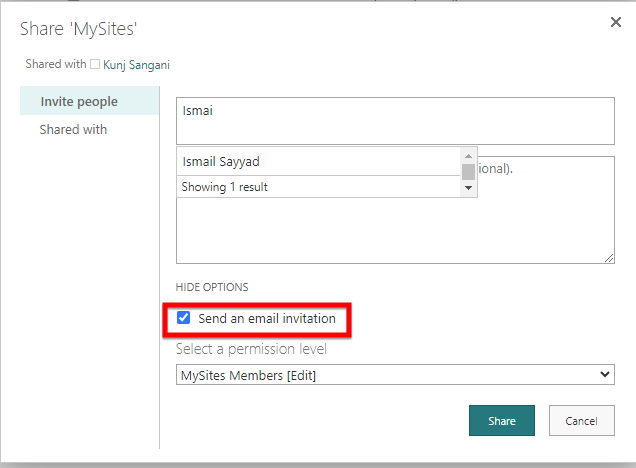 Add the user in the site