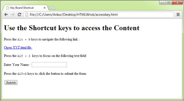 Keyboard Shortcut In Html