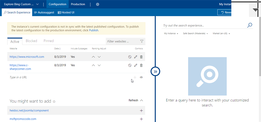 Create Custom Search Instance From Your Bing Custom Search Cognitive Service