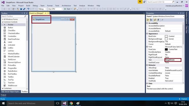 create a new form in visual studio