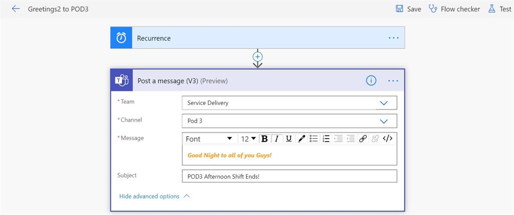 Scheduled Power Automate Flow To Send Shift Timings To All The Team